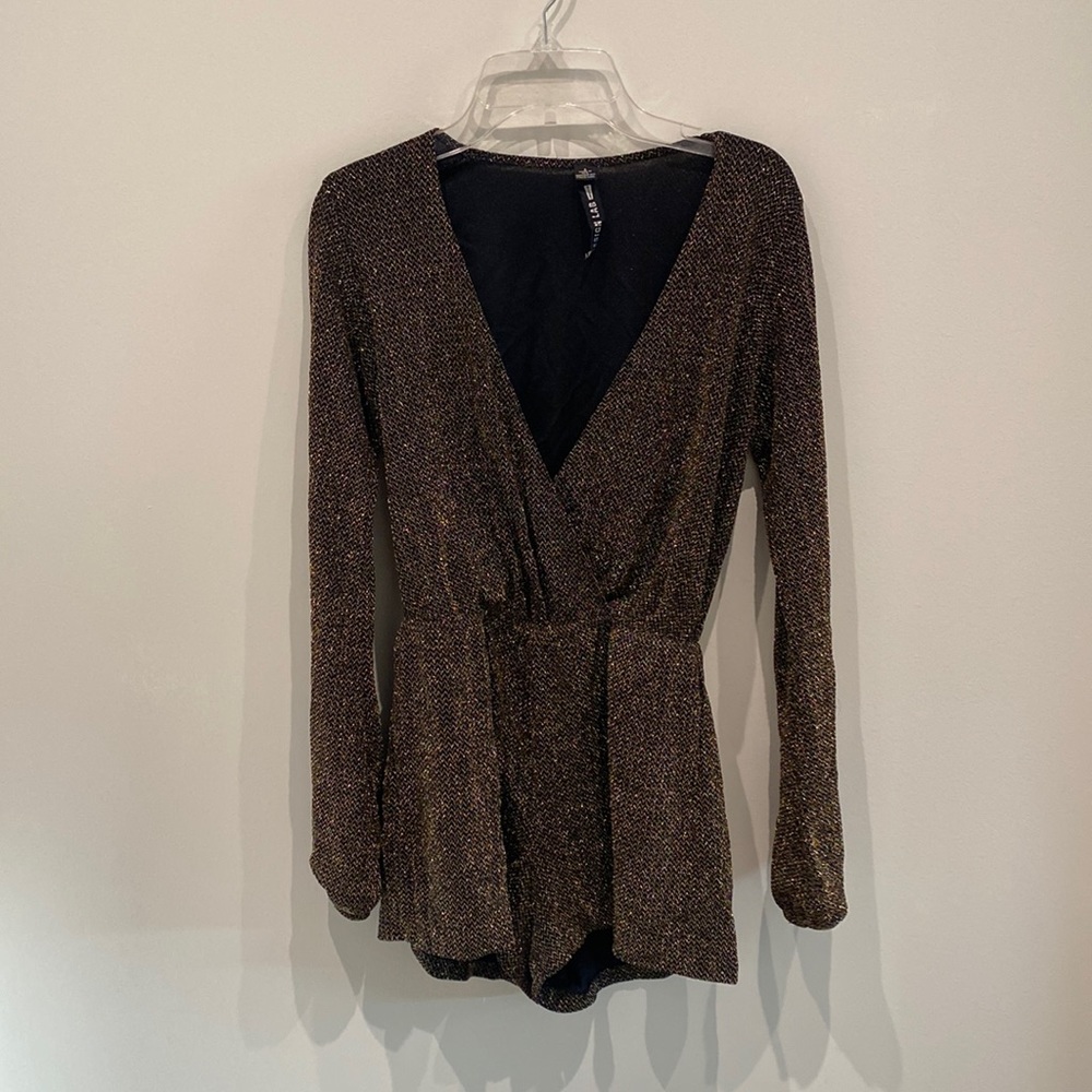 Design lab gold lurex long sleeve wrap romper size small
